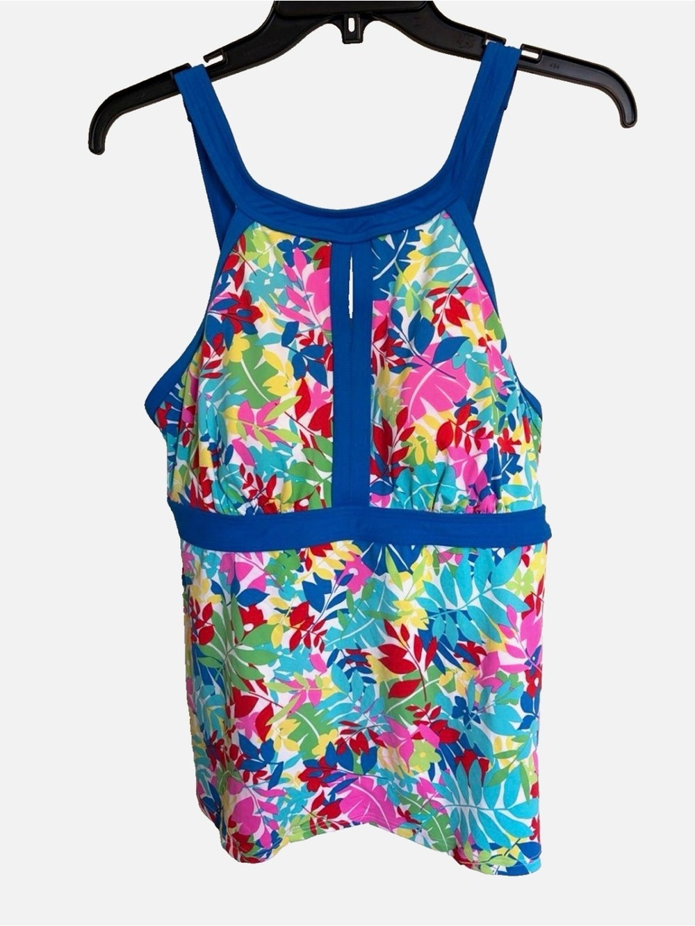 Lands’ End Floral Tankini Swim Top Shelf Bra Adjustable Straps 12 DD